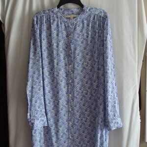 NORDSTROM Collection Blue & White Long Sleeve SILK Blend SHIRTDRESS Sz Medium